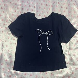 Zara Navy Blue Kids Tee with Bow Graphic